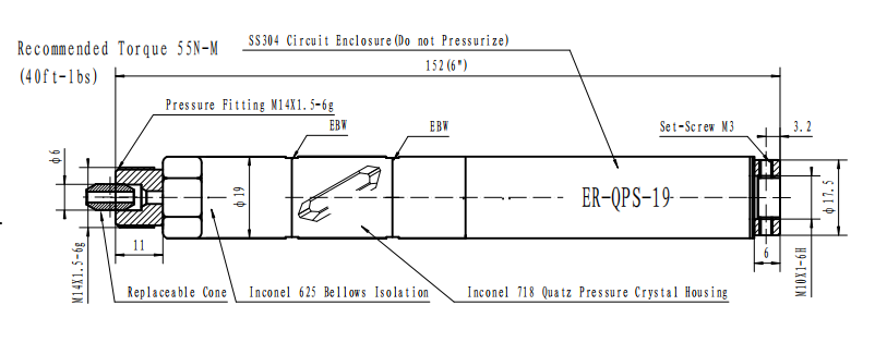 Dimension of Oil and Gas Quartz Pressure Sensor