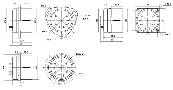Installation dimensions of anti-vibration quartz accelerometer