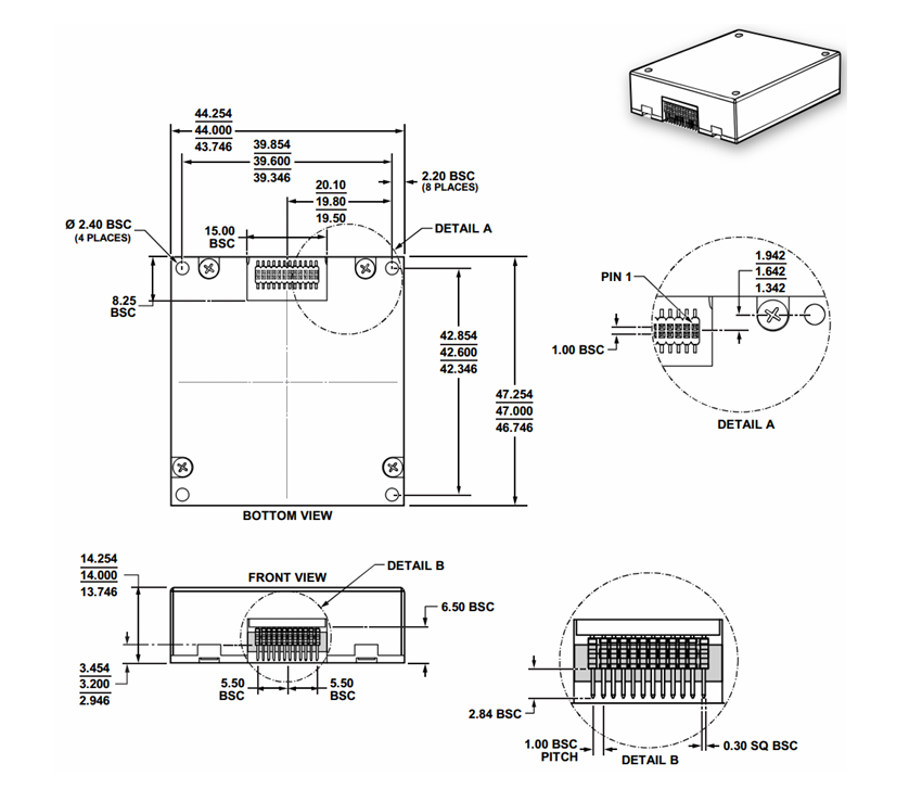 Dimension Of High Performance Navigation 2 axis MEMS Gyro